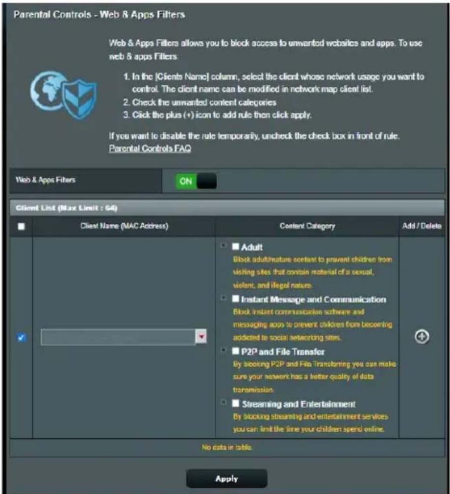 ASUS ZenWiFi BD4 - Pour configurer le filtrage de sites et d'applications : - 1