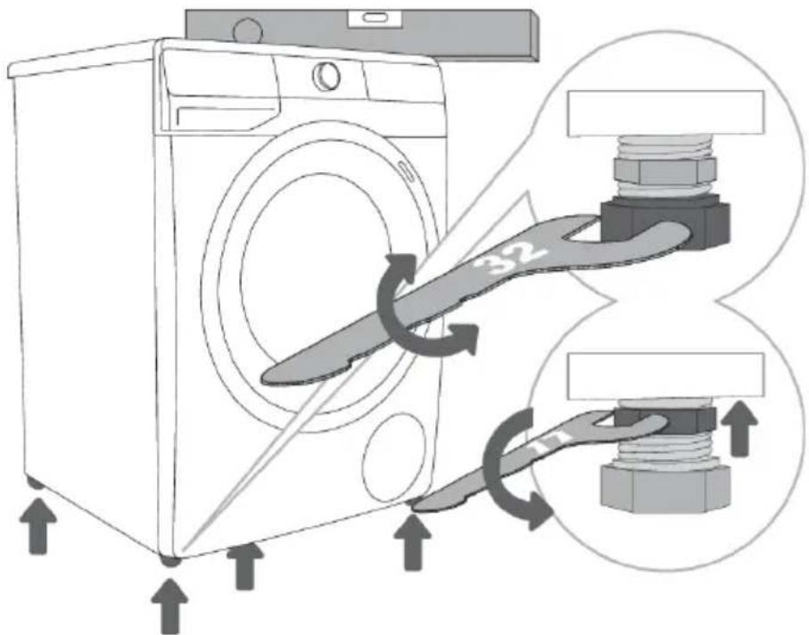 HISENSE WF5V943BW/BLX - Adjustingthewashingmachinefeet - 1