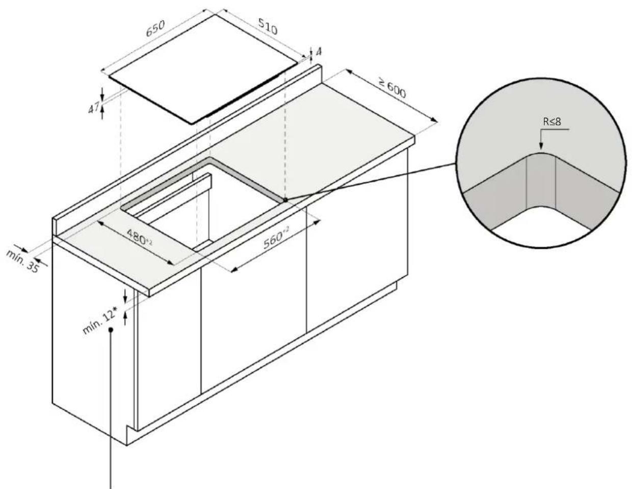 650 510 47 ≥600 480°² 560°² min. 35 min. 12* R≤8