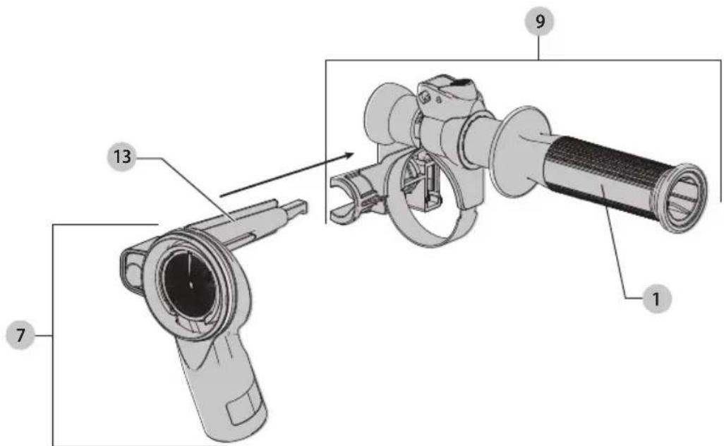 DEWALT DWH200D - Fixer le système de dépoussiérage à l'outil (Fig. A, F) - 1
