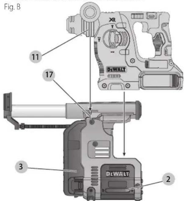 DEWALT DWH303DH - Cómo poner y sacar el sistema de extracción de polvo - 1