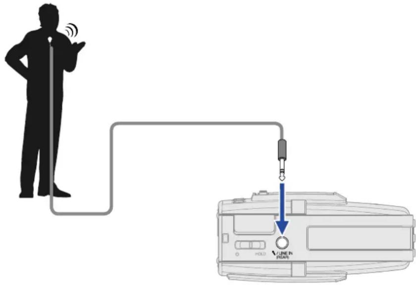 ZOOM H2 Essential - Connexion par exemple d'un micro-cravate à la prise micro/LINE IN - 1