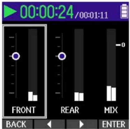 ZOOM H2 Essential - Utilisez (touche de fonction 2) et (touche de fonction 3) pour sélectionner la dont le niveau doit être réglé, et appuyez sur (touche de fonction 4) pour confirmer. - 1