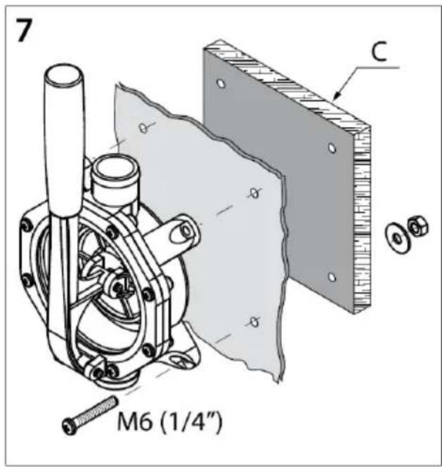 MSW M-MBP-20LPM-2 - CAUTION! If the discharge hose is common to an electric bilge pump 4 item B), install a check valve between the electric bilge pump's large side and its tie-in of the manual bilge pump's discharge hose. - 7
