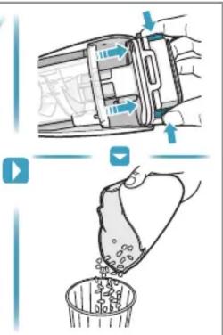 Diagram illustrating a food preparation step with labeled arrows and a bowl of food being poured into it.