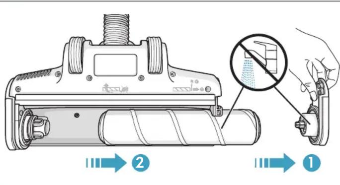 Diagram illustrating a mechanical device with labeled parts and a magnified view showing a disassembled component.