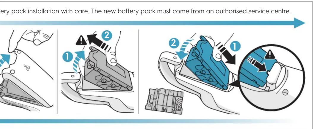very pack installation with care. The new battery pack must come from an authorised service centre.