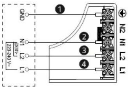 GND N1 L2 220-240 V~ L1 ① ② ③ ④ N2 M1 L2 L1