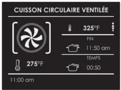 CUISSON CIRCULAIRE VENTILÉE 325°F FIN END 11:50 am TEMPS Time 00:50 275°F 11:00 am