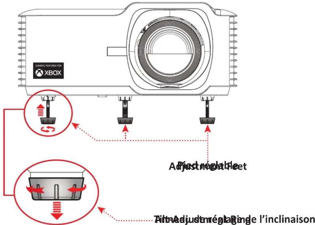 VIEWSONIC V57-4K - Réglage de la hauteur du projecteur et de l'angle de projection - 1