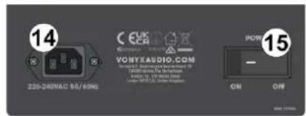 14 CEUK VONYKAUDIO.COM 220-240VAC 50/69Hz POWER 15 ON OFF Power 1.0V