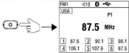 FM1 10 8 USA P1 87.5 MHz 1 87.5 2 90.1 3 98.1 4 106.1 5 107.9 6 87.5