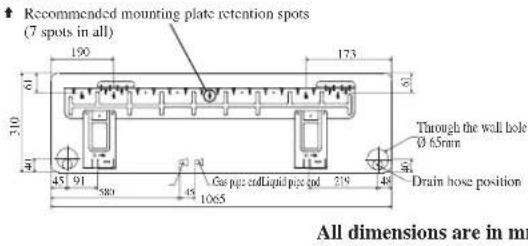 DAIKIN FWT05GATNMV1 - Recommended Mounting Plate Retention Spots And Dimensions - 2