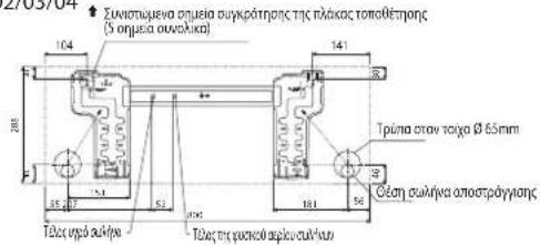 DAIKIN FWT03GATNMV1 - Συνιστώμενα σημεία συγκράτησης της πλάκας τοποθέτησης και διαστάσεις - 1