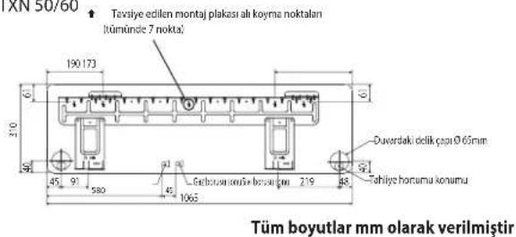 DAIKIN RXN60MV1B9 - Tavsiye Edilen Montaj Plakası Ali koyma noktaları ve Boyutlar - 3
