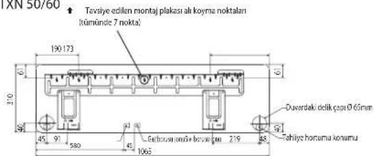 DAIKIN RXN50MV1B9 - Tavsiye Edilen Montaj Plakası Ali koyma noktaları ve Boyutlar - 3