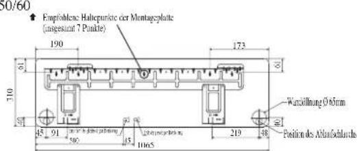 DAIKIN RXN50MV1B9 - Empfohlene Montageplatte, Halterungsstellen und Abmessungen - 3