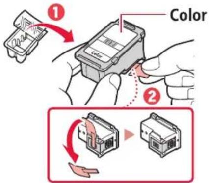 CANON PIXMA E3640 - Remove the Color FINE cartridge from the package and remove the protective tape. - 1