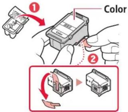 CANON PIXMA E3640 - Renkli FINE kartuşunu paketinden çıkarın ve koruyucu bandı çıkarın. - 1