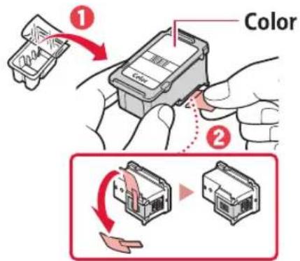 CANON PIXMA E3640 - Извлеките цветной картридж FINE из упаковки и удалите защитную ленту. - 1