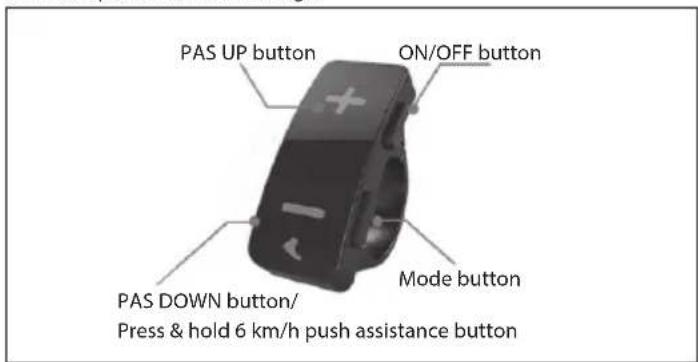 PAS UP button ON/OFF button PAS DOWN button/ Press & hold 6 km/h push assistance button Mode button