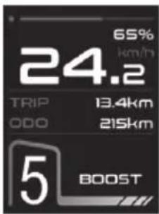 65% km/h 24.2 TRIP 13.4km ODO 21.5km 5 BOOST