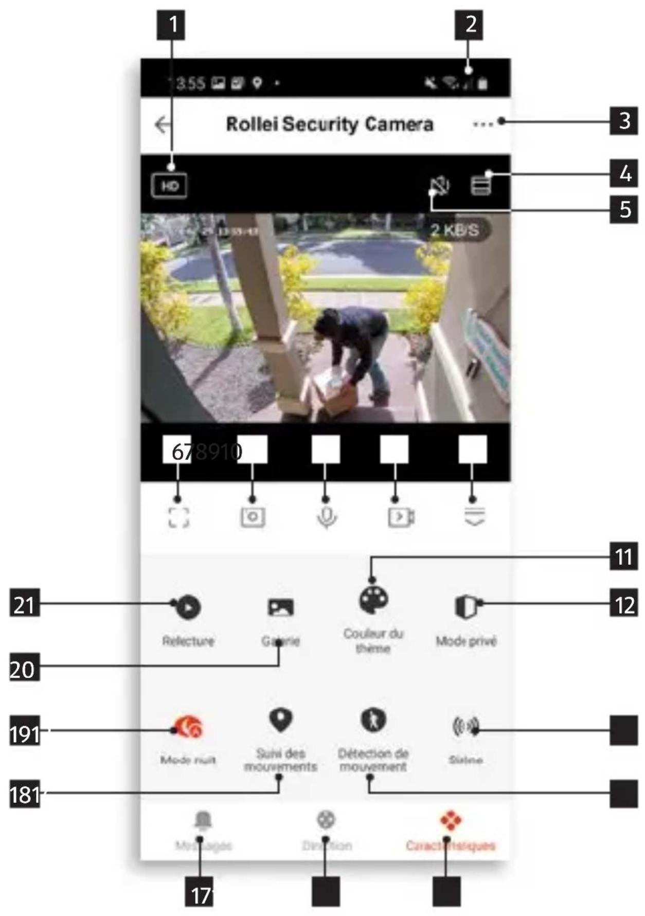 1 355 Rollei Security Camera HD 2 KB/S 678910 21 20 191 181 17 3 4 5 11 12 11 12 11 17