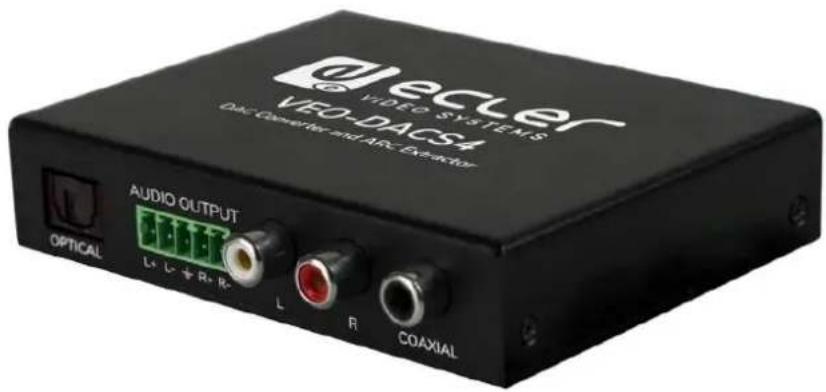 diecler VIDEO SYSTEMS VEO-DACS4 DieC Converter and AICD Devector AUDIO OUTPUT OPTICAL L+ L+ R+ R- L R COAXIAL