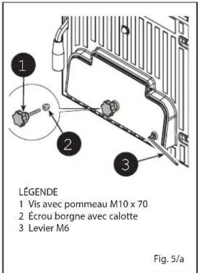 LÉGENDE 1 Vis avec pommeau M10 x 70 2 Écrou borgne avec calotte 3 Levier M6 Fig. 5/a