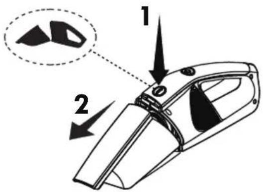 Diagram of a handbag with labeled parts and directional arrows, showing part 1 and part 2 with annotations.