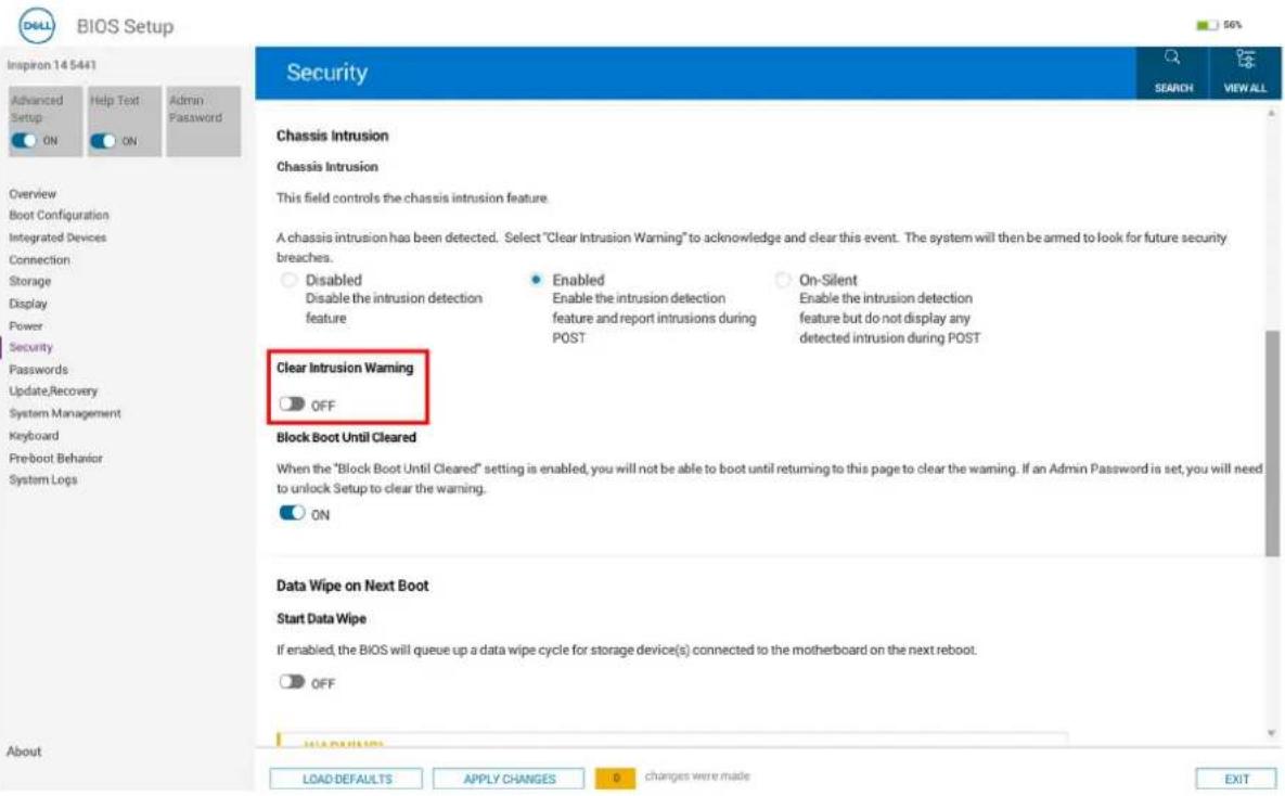 DELL Inspiron 14 5441 - Effacement de l'alerte pour intrusion de boîtier - 5