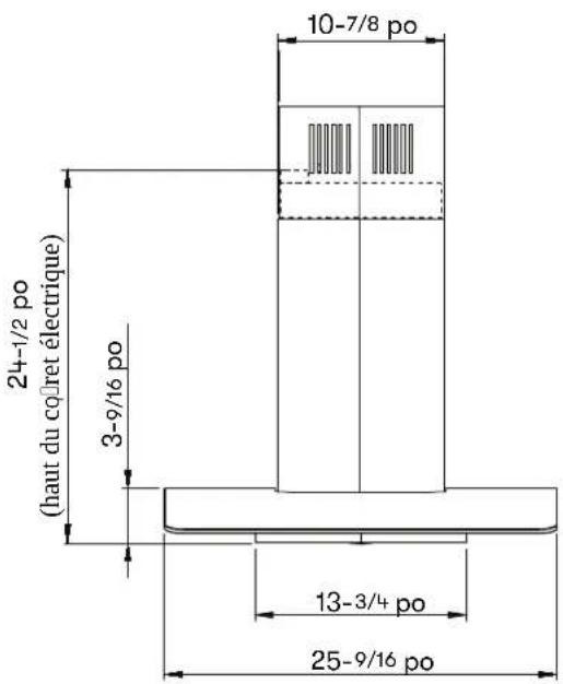 10-7/8 po 24-1/2 po (haut du co-ret électrique) 3-9/16 po 13-3/4 po 25-9/16 po