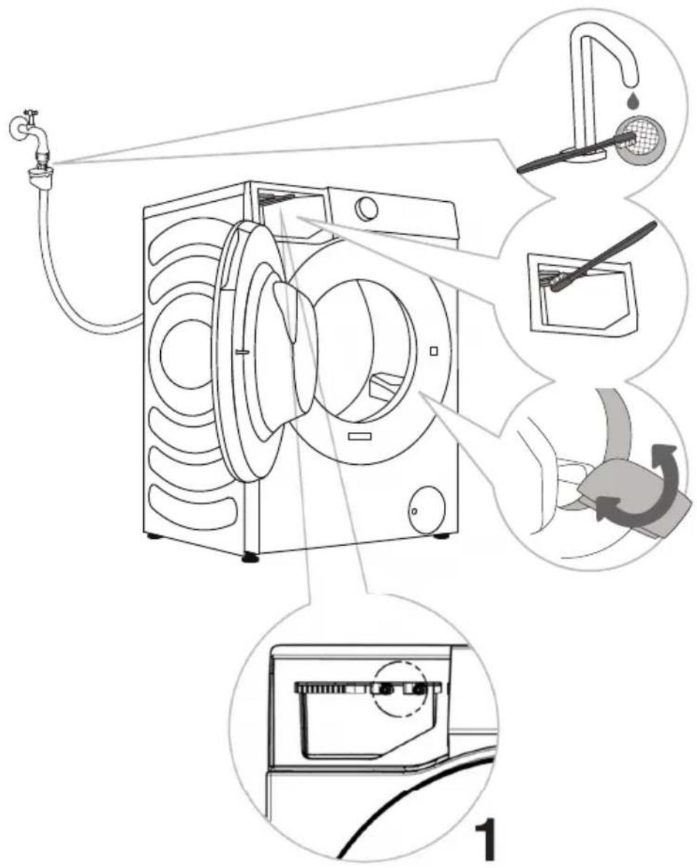 HISENSE WF5S9045BW - NETTOYAGE DU TUYAU D'ALIMENTATION EN EAU, DU LOGEMENT DU DISTRIBUTEUR DE LESSIVE ET DU JOINT DE PORTE EN CAOUTCHOUCC - 1