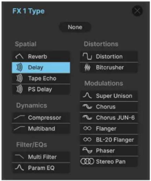 Arturia Synthx V - Sélectionner un effet - 1