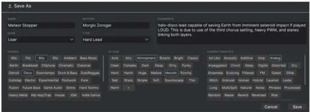 Arturia Synthx V - Save Preset As... - 1