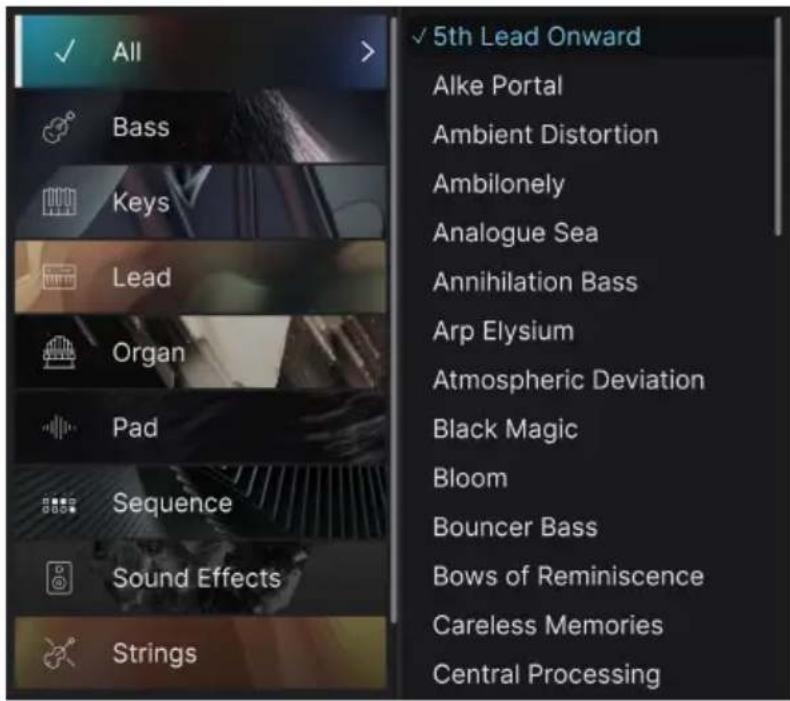 Arturia Synthx V - Choix de presets : autres méthodes - 1