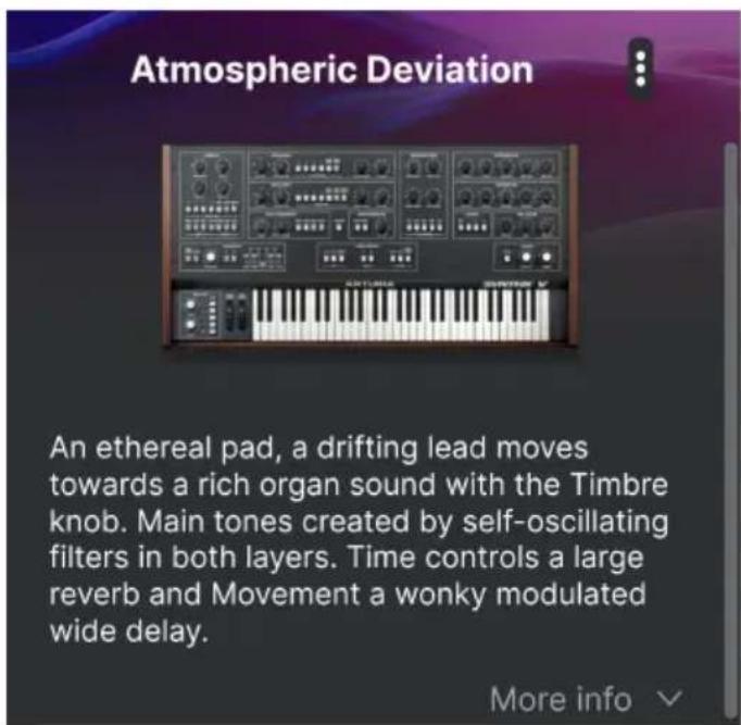 Arturia Synthx V - Partie Preset Info - 1