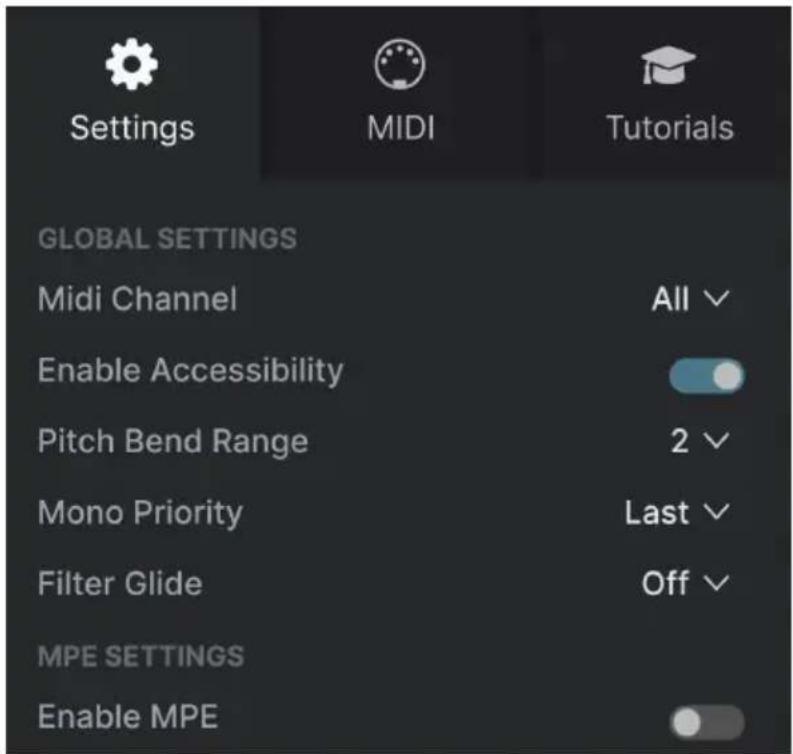 Arturia Synthx V - Onglet Settings - 1