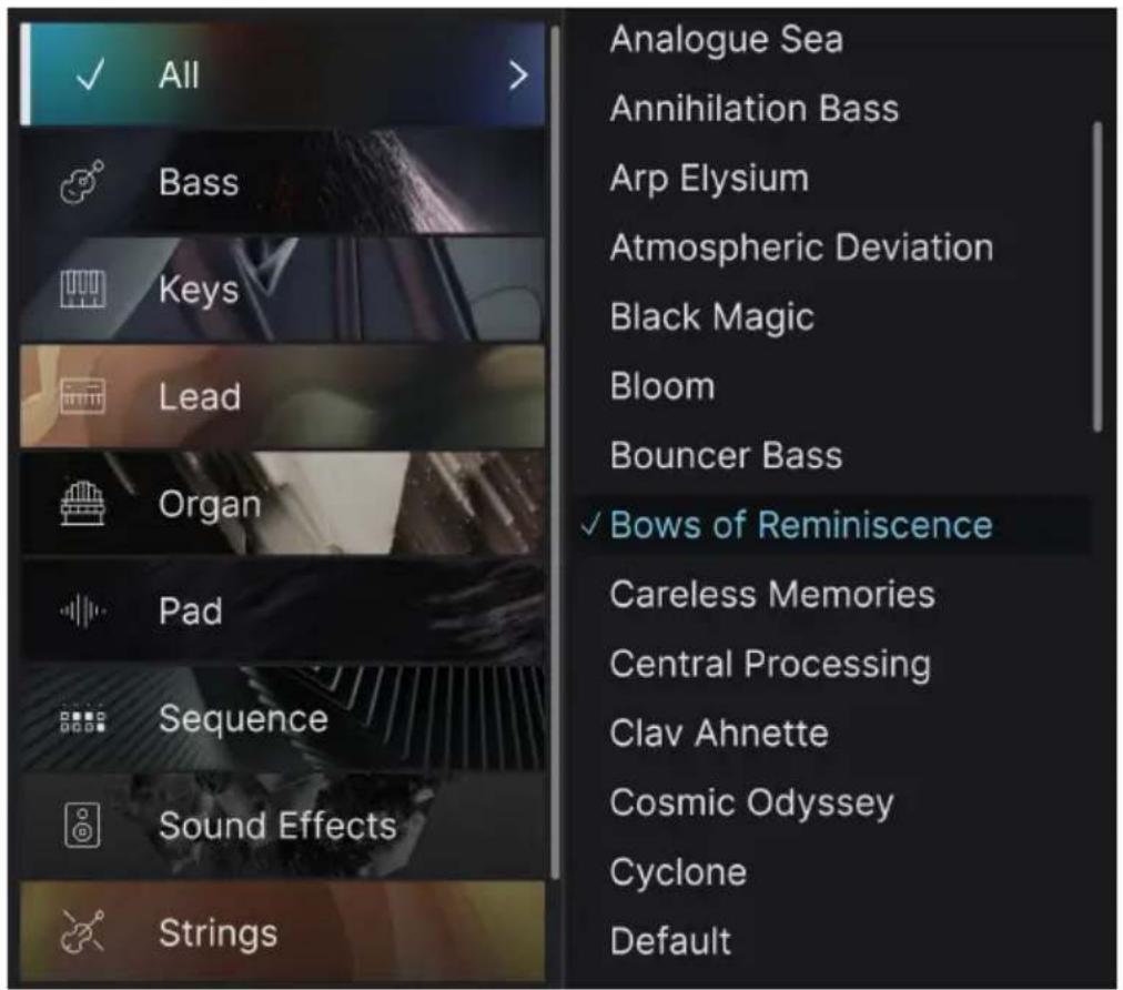 Arturia Synthx V - Accès au navigateur de presets et panneau de nom - 2