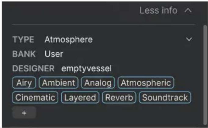 Arturia Synthx V - Partie Preset Info - 2