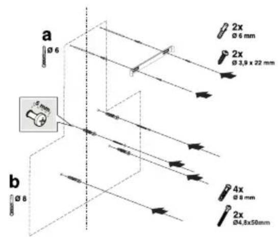 a Ø 6 2x Ø 6 mm 2x Ø 3,9 x 22 mm 5 mm b Ø 8 4x Ø 8 mm 2x Ø4,8x50mm