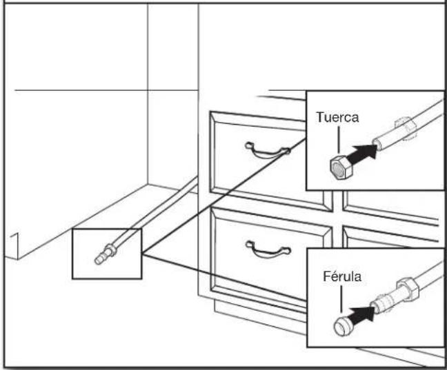 WHIRLPOOL WDPS7024RV - Deslice la tuerca y la férula sobre la tubería (solamente tubería de cobre) - 1