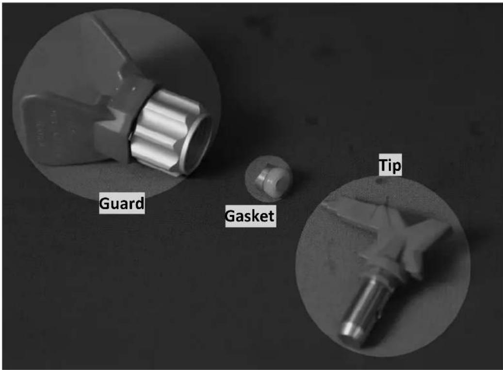 MSW HSPR-2600E - Install tip and guard on spray gun - 2