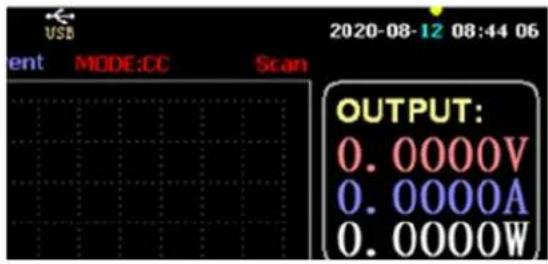 USB 2020-08-12 08:44 06 ent MODE:CC Scan OUTPUT: 0.0000V 0.0000A 0.0000W