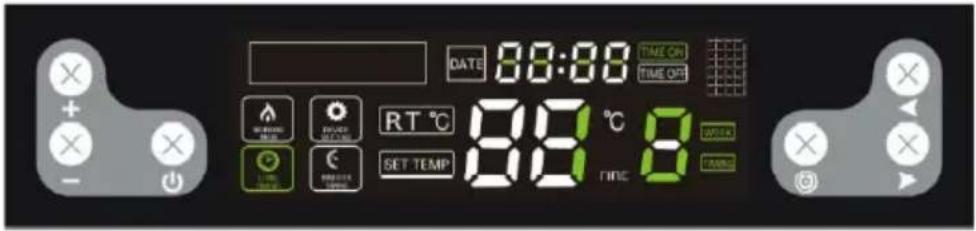 DATE: 88:00 TIME ON TIME OFF RUNNING CLOSE POWER CONTROL RT °C 81.0 °C 8 TIME ON SET TEMP TIME ON