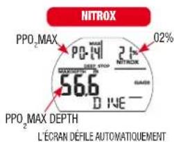 NITROX PPO₂MAX 24% 02% 56.6 D INE — PPO₂MAX DEPTH L'ÉCRAN DÉFILE AUTOMATIQUEMENT