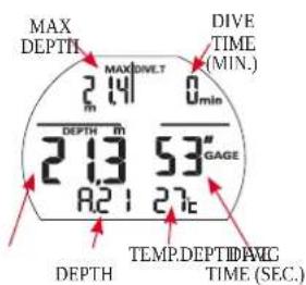 MAX DEPTH 2.14" DEPTH R 2.13 A.21 DIVE TIME (MIN.) 0min 53" GAGE 27c DEPTH TEMP DEPT/DWG TIME (SEC.)