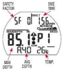 SAFETY FACTOR SF 01 156min MAXDEPTH TR 85.1 P R40 26e AVG DEPTH DIVE TIME NITROX DECO TEMP.