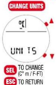 CHANGE UNITS sel UNITS SEL TO CHANGE (° m / F-FT) ESC TO RETURN
