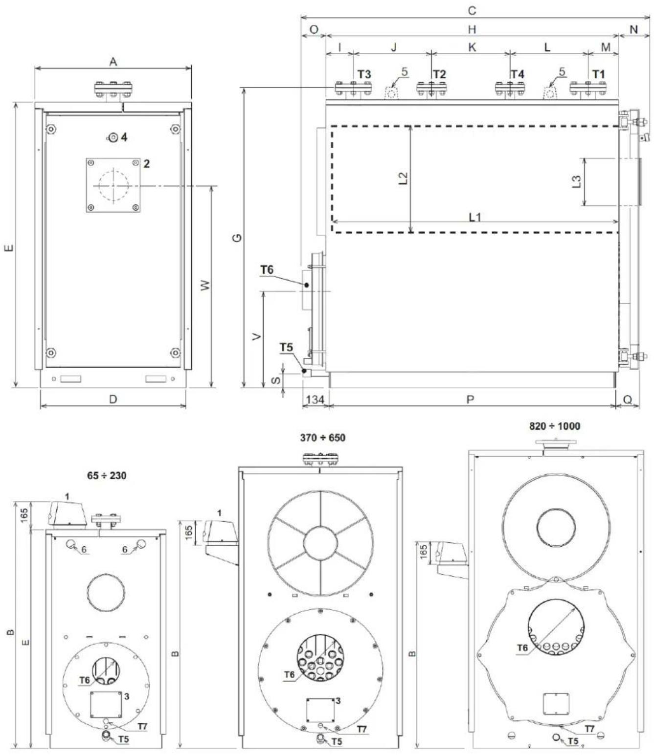 FERROLI TP3 COND 65÷1000 - Technical data - Dimensions - Hydraulic connections - 1
